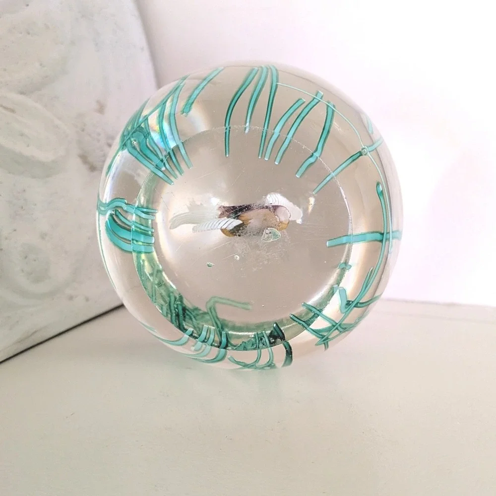 Vtg Fratelli Toso Murano Purple/Yellow Fish Seaweed Paperweight Glass Aquarium - Picture 4 of 9